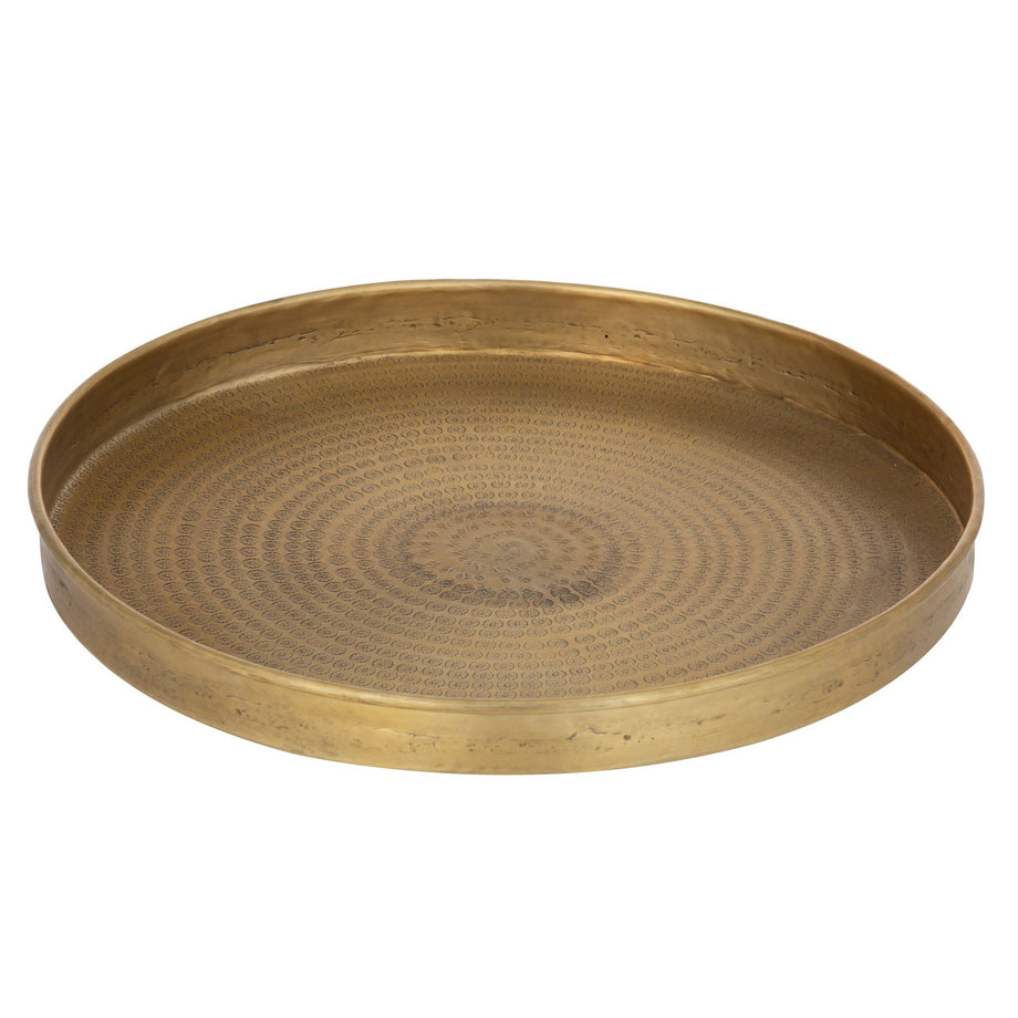 Ravi Round Serving Tray - Hammered Antique Gold Finish