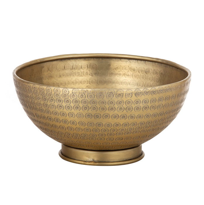 Ravi Footed Serving Bowl - Hammered Antique Gold Finish