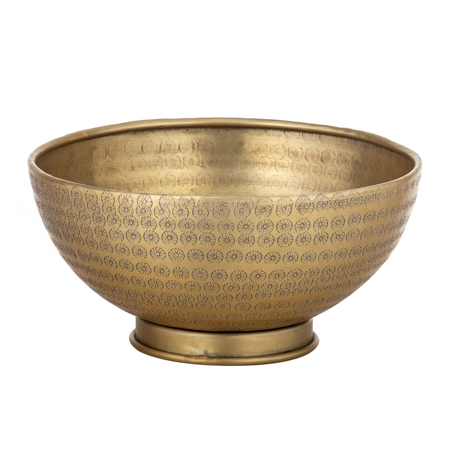 Ravi Footed Serving Bowl - Hammered Antique Gold Finish — Floor Model