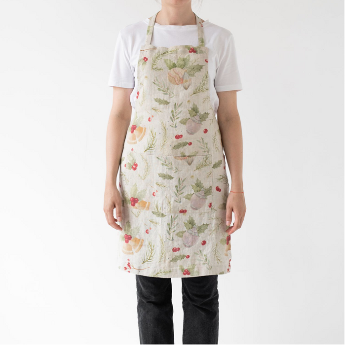 Linen Tales Linen Daily Apron - Winter Holiday on Natural