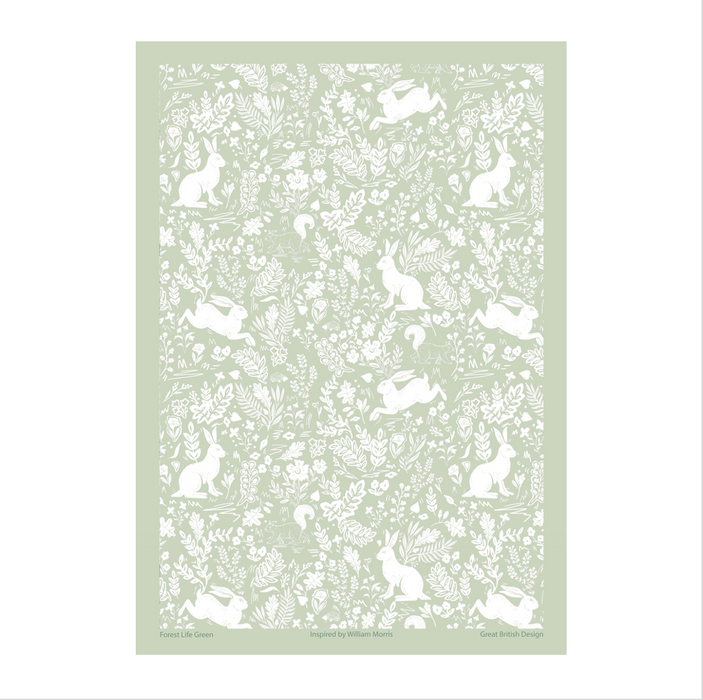 William Morris Cotton Tea Towel - Forest Life / Green