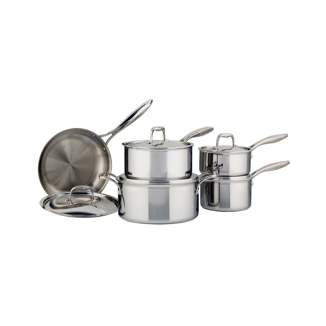 Meyer Corporation 10-Piece 5-Ply Clad Cookware Set in Stainless Steel, NFM  in 2023