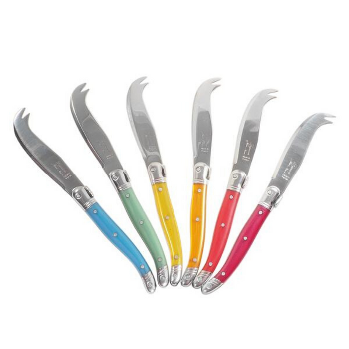 Laguiole Dubost Rainbow Mini Fork-Tipped Cheese Knives - Pink