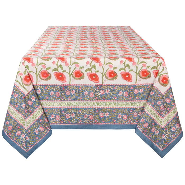 Danica Heirloom Block Print Cotton Tablecloth - Poppy